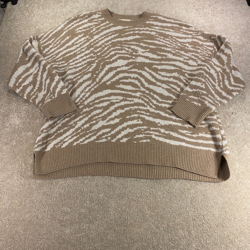 Christian Siriano Sweater Womens 2X Tan Zebra Print Oversized Crew Neck Pullover